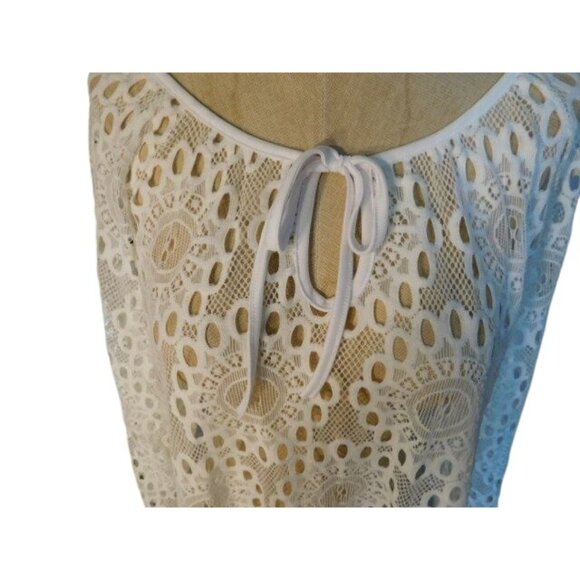 Peck & Peck Size XL White Semi Sheer Eyelet Keyhole Neckline Top - Picture 2 of 3